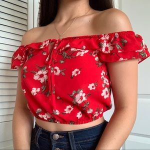 Red Floral Off-the-Shoulder Top